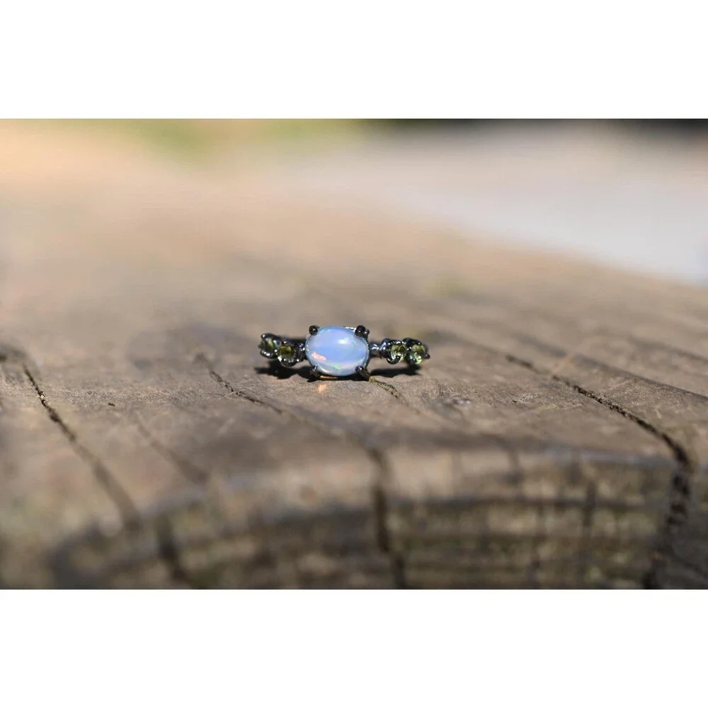 Peridot and opal engagement ring size 6.5 925 sterling silver